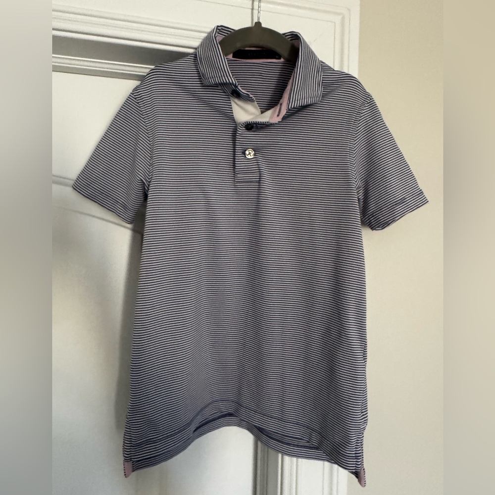 Greyson boys Medium polo blue and white stripe good condition